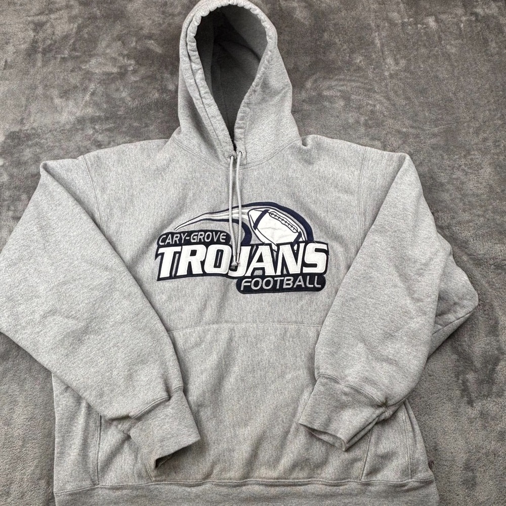 Champion Hoodie Mens Large Gray Cary-Grove Trojans‎ Football Embroidered Logo